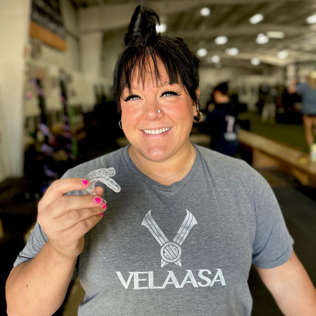 Mary Theisen-Lappen with a power lifting guard